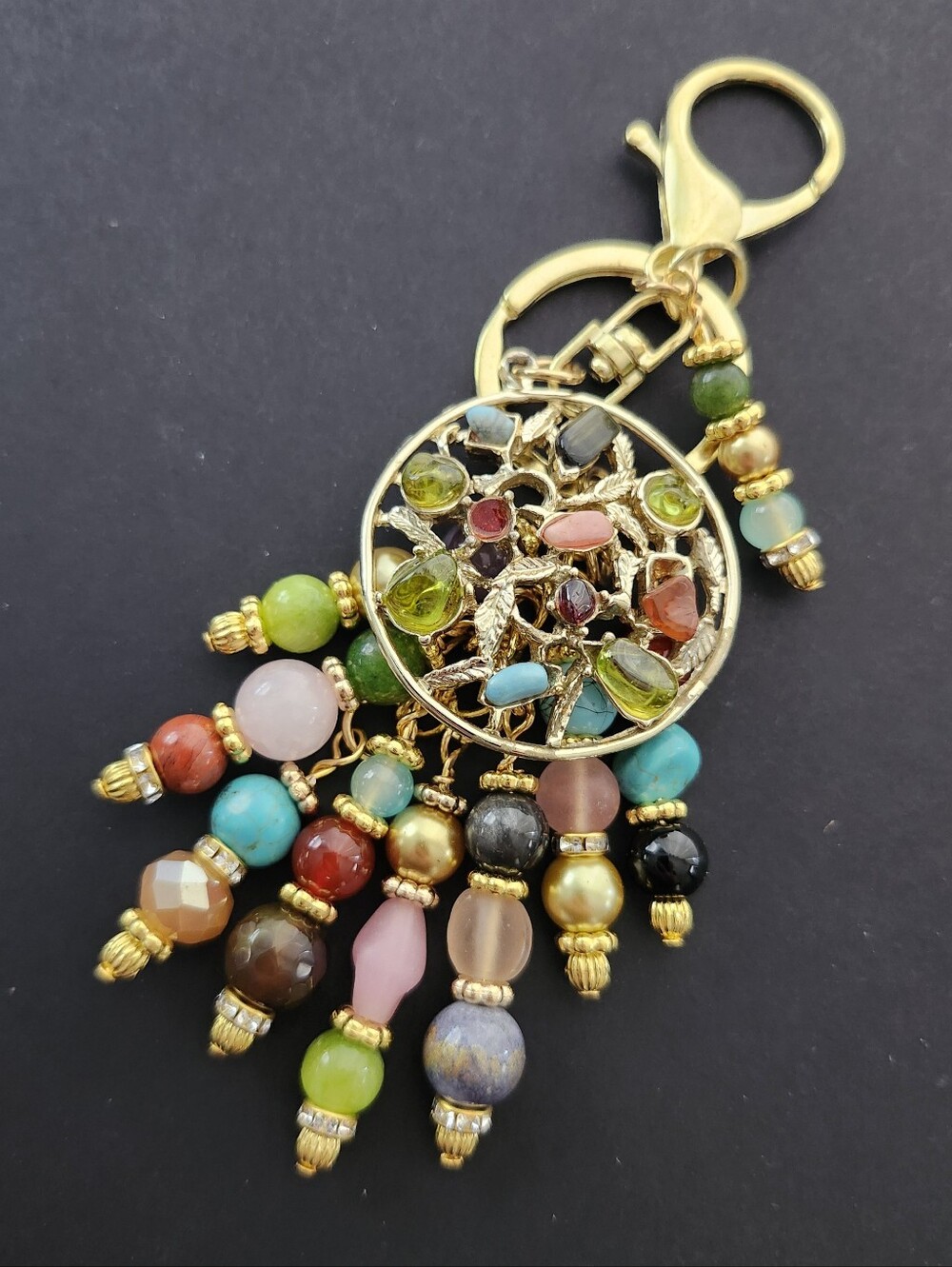 Artsy Purse Charm or Keychain Turquoise Carnelian Quartz Jade Handcrafted